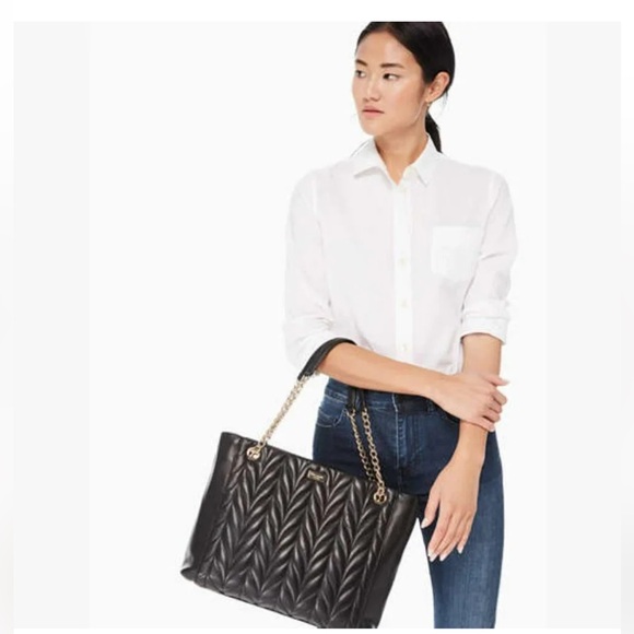 kate spade Handbags - Kate Spade Black Cow Leather Quilted Tote Large Work Bag Laptop